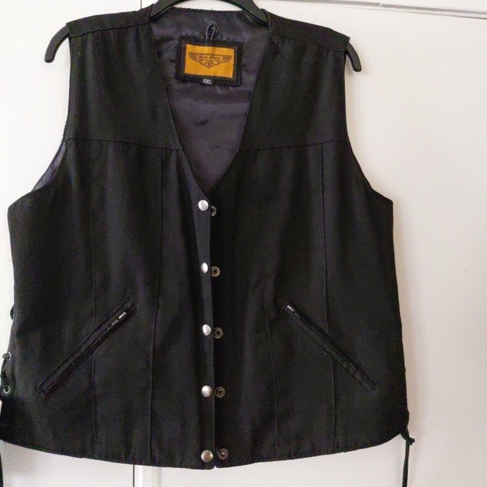 Unisex XXL Black Denim Snap-Front Vest Conceal